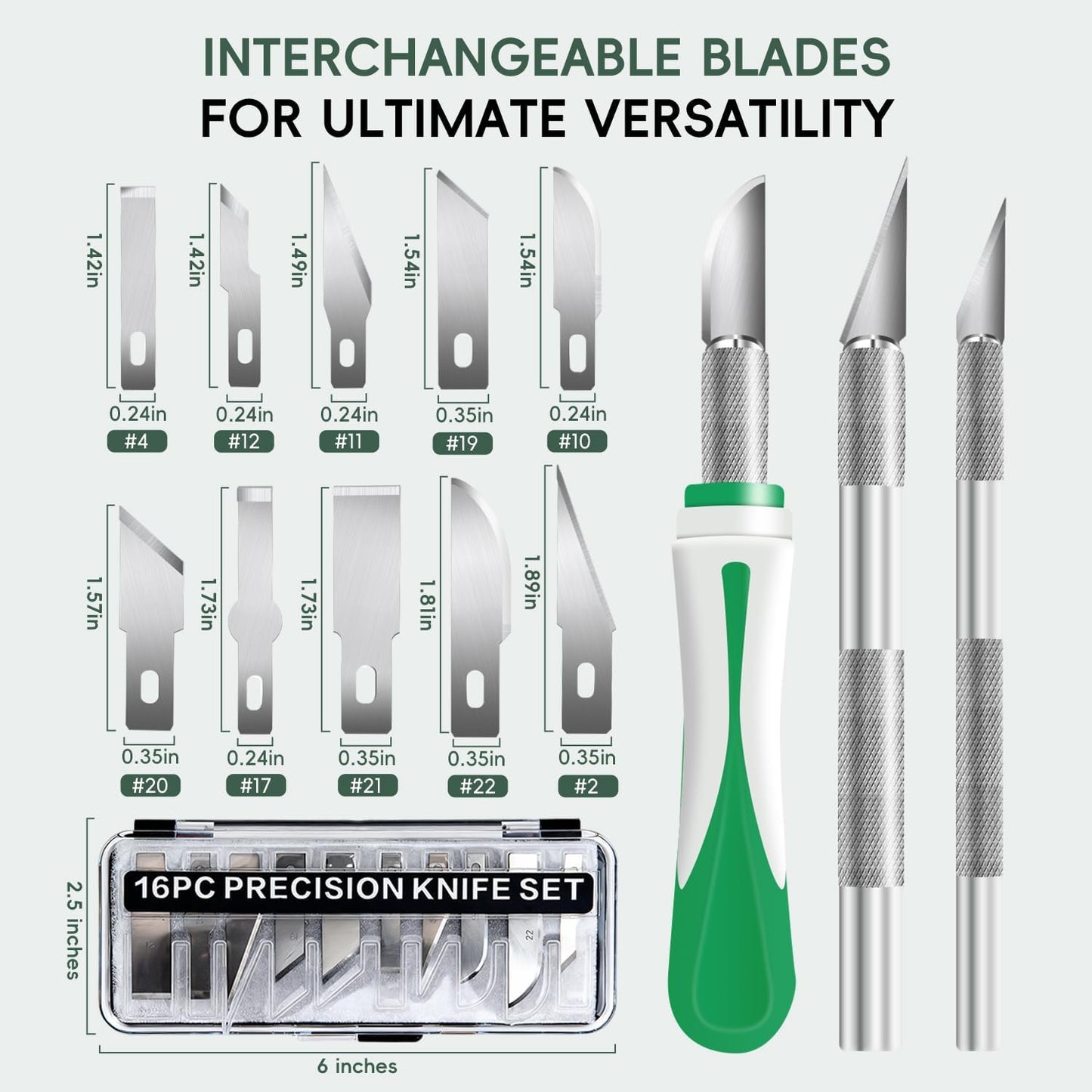 16 Pcs Professional Craft Knife Set, Precision Craft Knife with Assorted Blades, Razor Sharp with Case for Carving, Wood, Modeling, DIY, Scrapbooking, and Art Projects (Green)