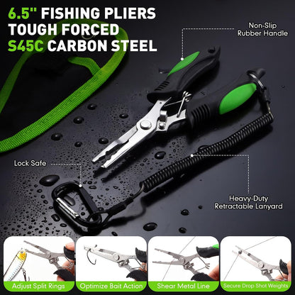 14 Pcs Fishing Tool Kit, Fillet Knife, Fishing Pliers with Lanyard, Digital Scale, Lip Gripper, Hook Remover Fish Scaler Braid Scissors Gloves Sharpening Rod Retractor Towel Bag