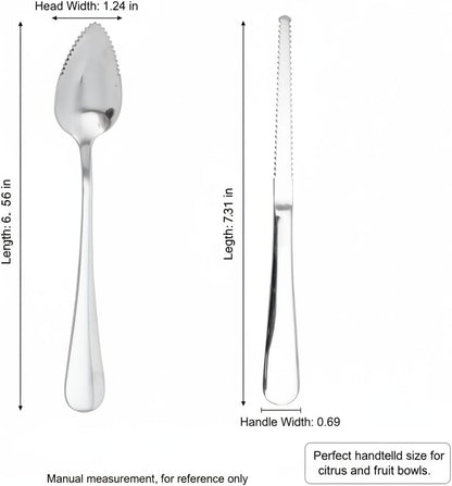 5Pcs Stainless Steel Grapefruit Spoons Set with Serrated Edge (4 Spoons + 1 Knife) - Silver Kitchen Utensils for Citrus, Kiwi, Lemon, Melon, Fruit Puree