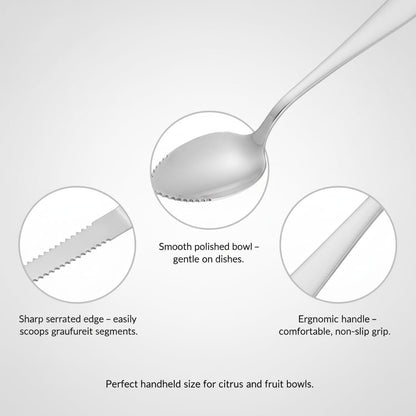 5Pcs Stainless Steel Grapefruit Spoons Set with Serrated Edge (4 Spoons + 1 Knife) - Silver Kitchen Utensils for Citrus, Kiwi, Lemon, Melon, Fruit Puree