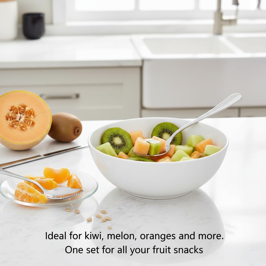 5Pcs Stainless Steel Grapefruit Spoons Set with Serrated Edge (4 Spoons + 1 Knife) - Silver Kitchen Utensils for Citrus, Kiwi, Lemon, Melon, Fruit Puree