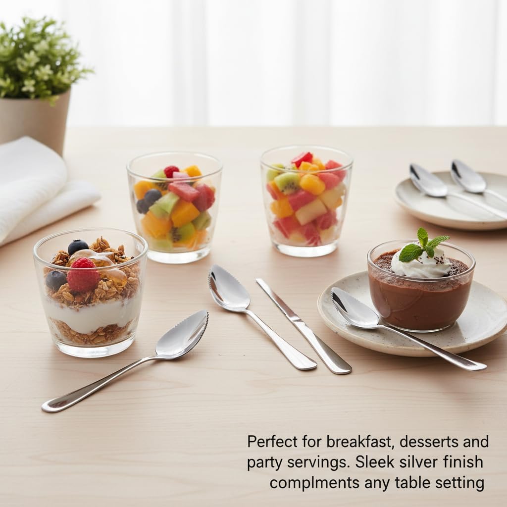 5Pcs Stainless Steel Grapefruit Spoons Set with Serrated Edge (4 Spoons + 1 Knife) - Silver Kitchen Utensils for Citrus, Kiwi, Lemon, Melon, Fruit Puree