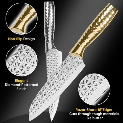 Kitchen Knife Set 14 Pcs with Magnet Holder, Strong Magnetic Knife Strip for Wall, Knives Block Set with Sheath, Chef Knives and Santoku Knives, Stainless Steel Blade, Dishwasher Safe -Silver