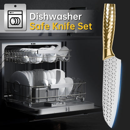 Kitchen Knife Set 14 Pcs with Magnet Holder, Strong Magnetic Knife Strip for Wall, Knives Block Set with Sheath, Chef Knives and Santoku Knives, Stainless Steel Blade, Dishwasher Safe -Silver
