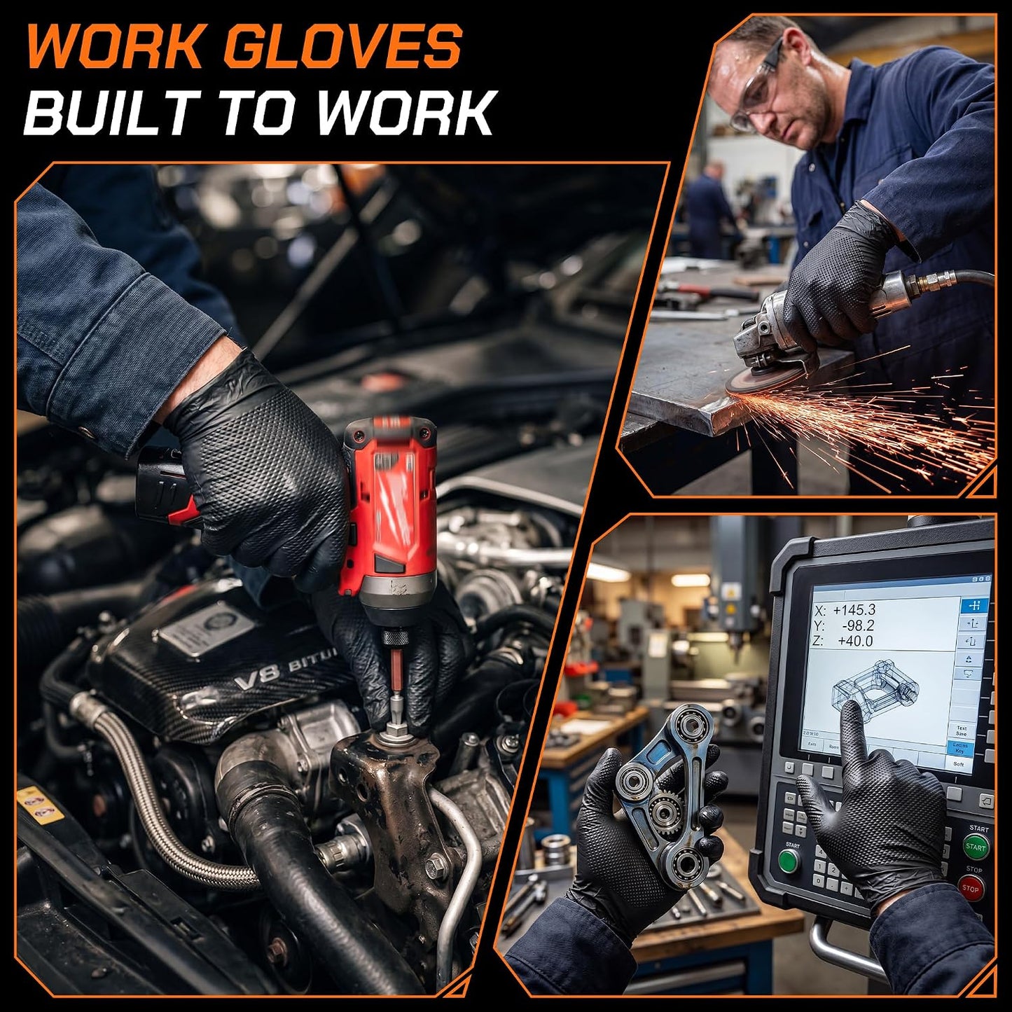 10 Mil HEAVY DUTY Nitrile Gloves Latex Free Rubber Disposable Gloves with Diamond Textured Mechanic BBQ Cooking Gloves