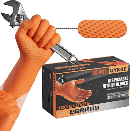 10 Mil HEAVY DUTY Nitrile Gloves Latex Free Rubber Disposable Gloves with Diamond Textured Mechanic BBQ Cooking Gloves