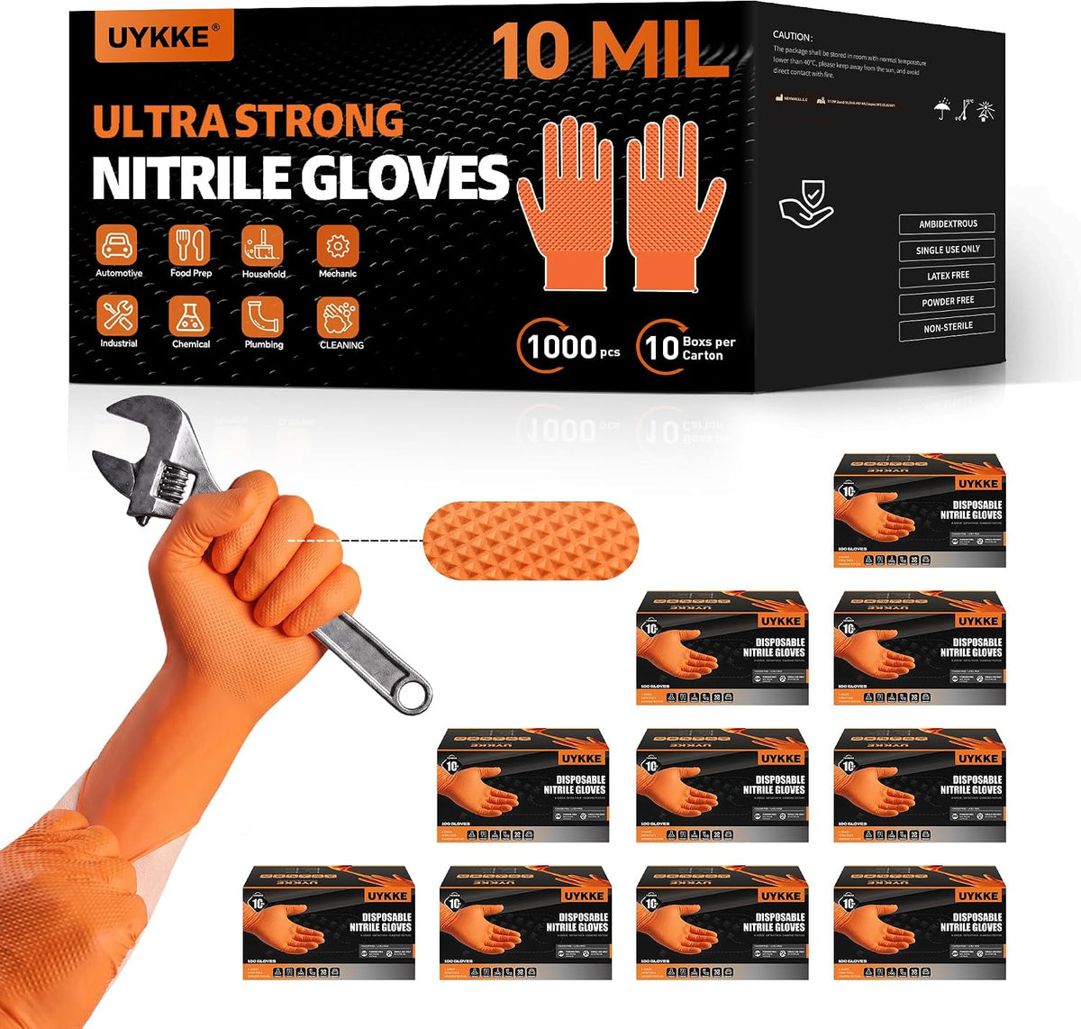 10 Mil HEAVY DUTY Nitrile Gloves Latex Free Rubber Disposable Gloves with Diamond Textured Mechanic BBQ Cooking Gloves