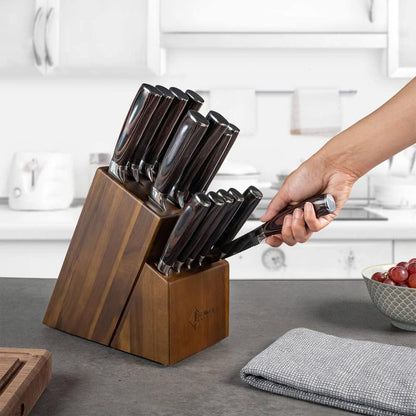 SENKEN Imperial Acacia Knife Block – 15-Slot Wooden Storage Block | For Imperial Collection; Smoothly Finished Natural Acacia Hardwood; Empty Block Without Knives