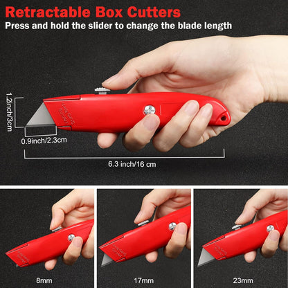 30 Pcs Box Cutter Bulk Retractable Blade Utility Knife Heavy Duty Aluminum Alloy Razor Shell Knife for Cartons, Cardboard and Boxes, DIY, Factory, Home(Red)