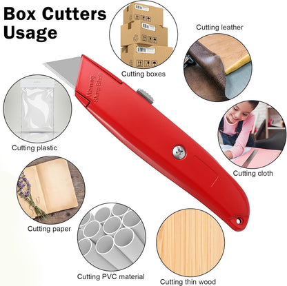 30 Pcs Box Cutter Bulk Retractable Blade Utility Knife Heavy Duty Aluminum Alloy Razor Shell Knife for Cartons, Cardboard and Boxes, DIY, Factory, Home(Red)