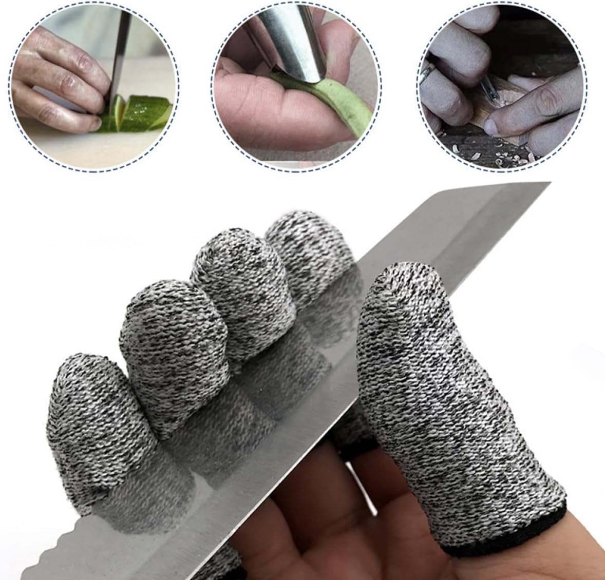 10pcs Cut Resistant Finger Sleeves Anti-wear Finger Cots Covers for Kitchen Cooking and Food Preparation Reusable Gray