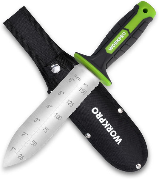 Hori Hori Garden Knife, Garden Tools with Oxford Sheath | 7" Stainless Steel Blade with Cutting Edge, Ergonomic TRP Handle with Hanging Hole, for Weeding, Planting, Digging, Green