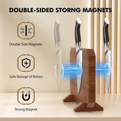 Magnetic Knife Block, Thickened Acacia Wood Kitchen Knife Holder