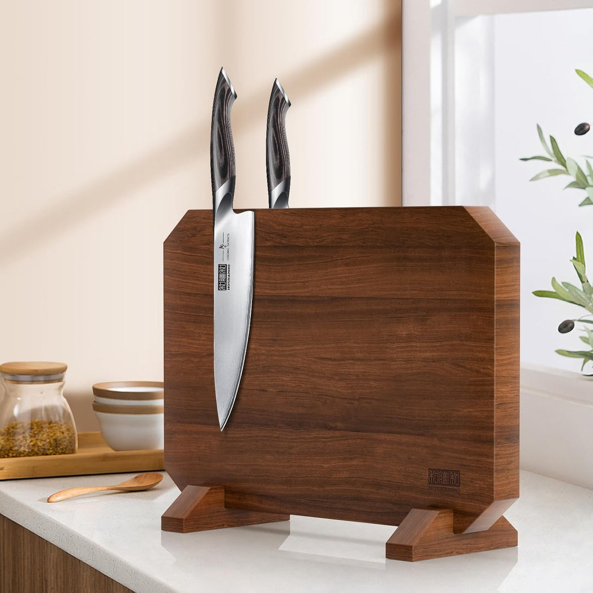 Magnetic Knife Block, Thickened Acacia Wood Kitchen Knife Holder