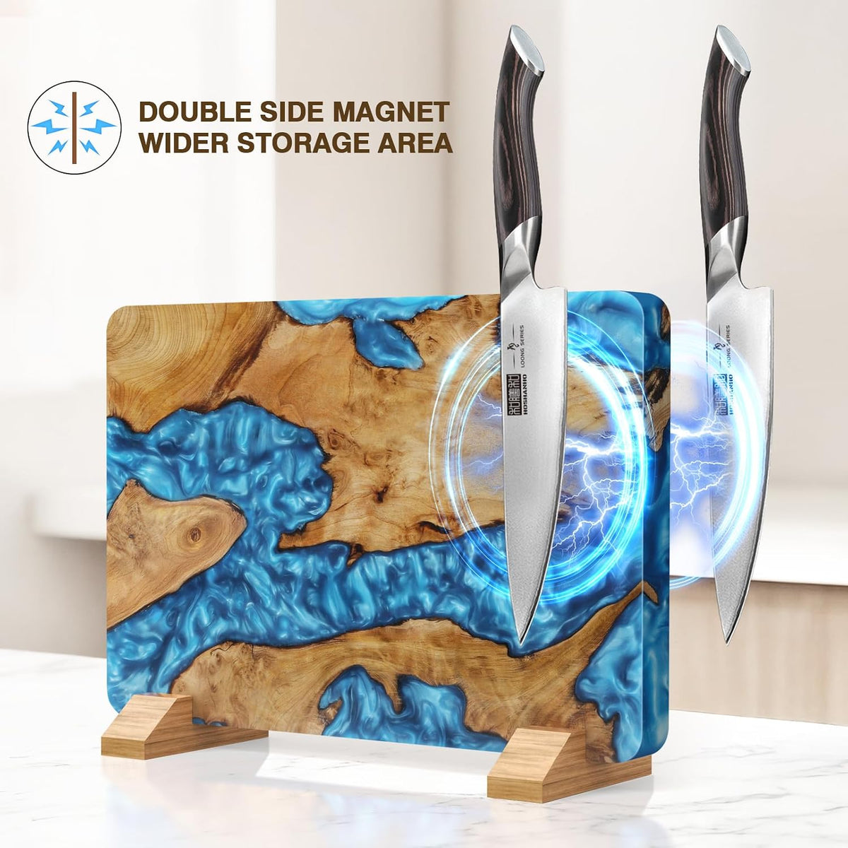Magnetic Knife Block, Thickened Acacia Wood Kitchen Knife Holder