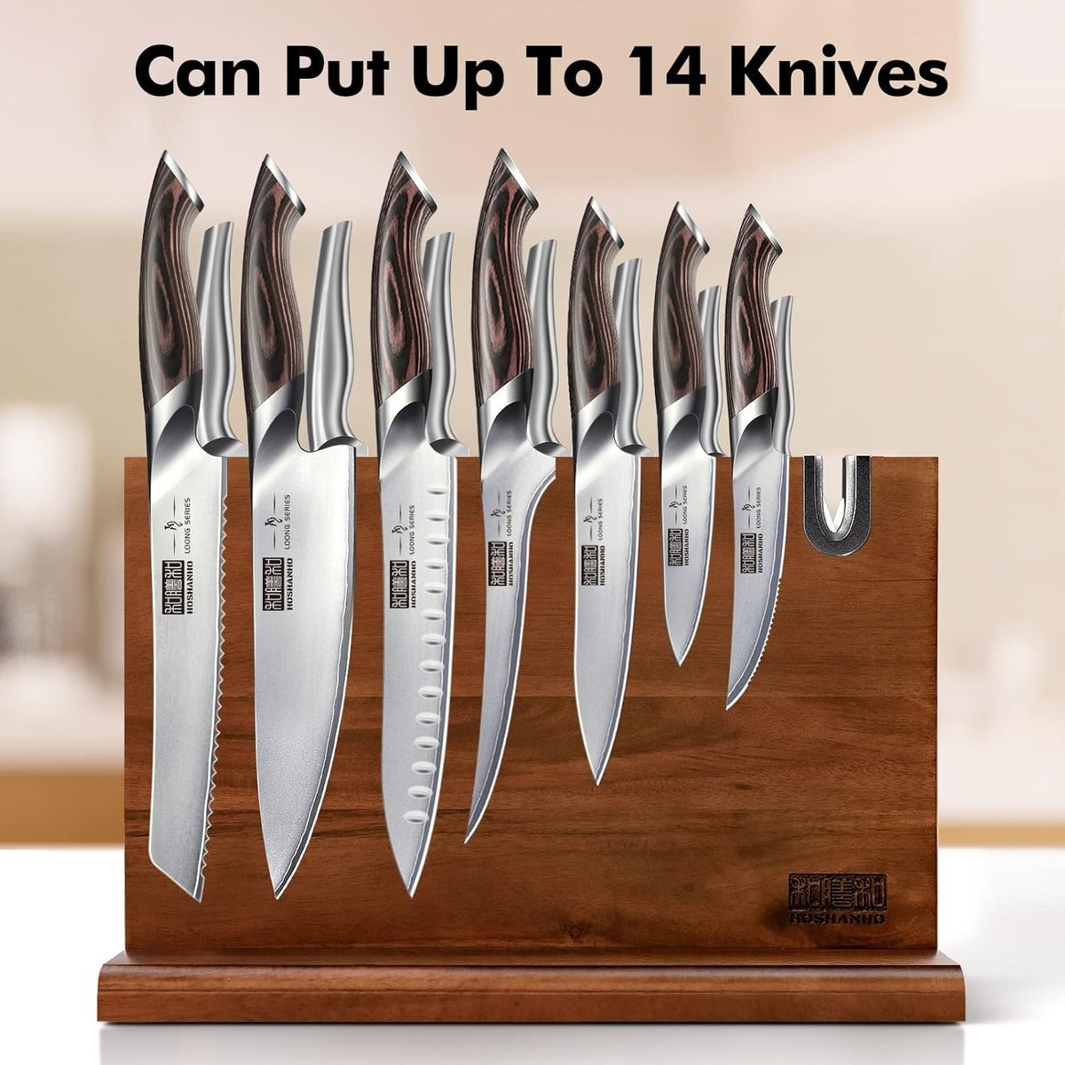 Magnetic Knife Block, Thickened Acacia Wood Kitchen Knife Holder