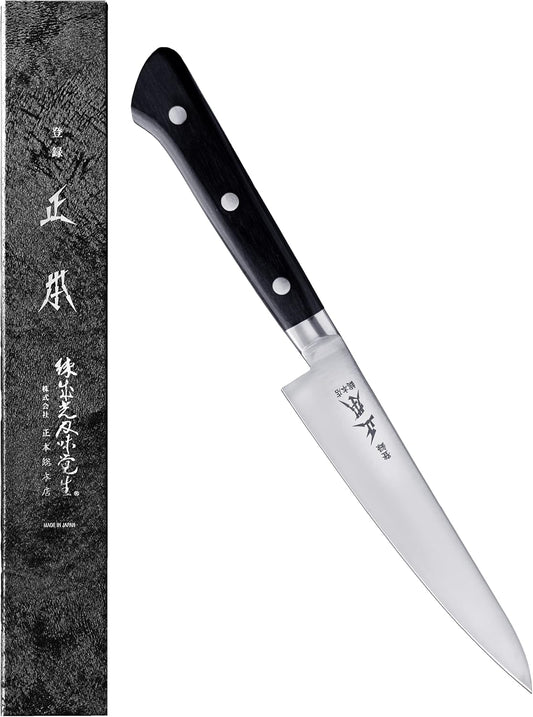 VG Japanese Petty Knife 5" (120mm) Professional Kitchen Small Utility Knife, Ultra Sharp Japanese Stainless Steel Blade, Duracon Handle, Made in JAPAN