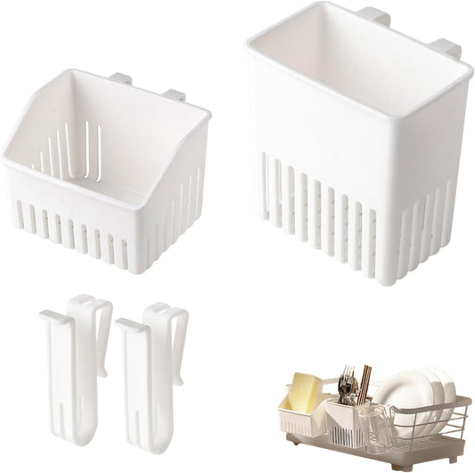 Utensil Drying Rack 3 Pcs Silverware Drying Basket White | 3 Pack Hanging Utensil Drying Basket with S-Hooks, Universal Silverware Cup Holder for Dish Rack, Quick Drain