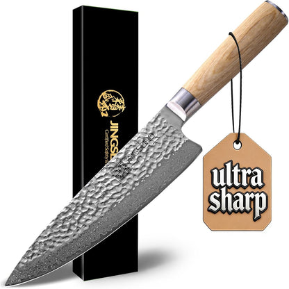 Damascus Japanese Chef Knife 8 in,VG-10 Forged High Carbon Steel
