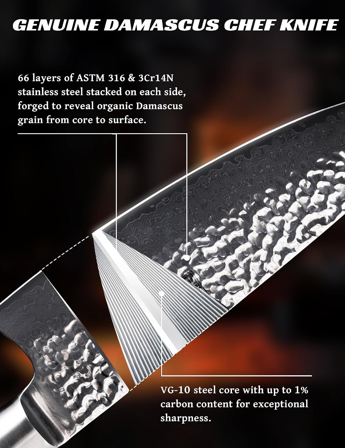 Damascus Japanese Chef Knife 8 in,VG-10 Forged High Carbon Steel
