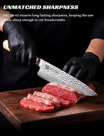 Damascus Japanese Chef Knife 8 in,VG-10 Forged High Carbon Steel