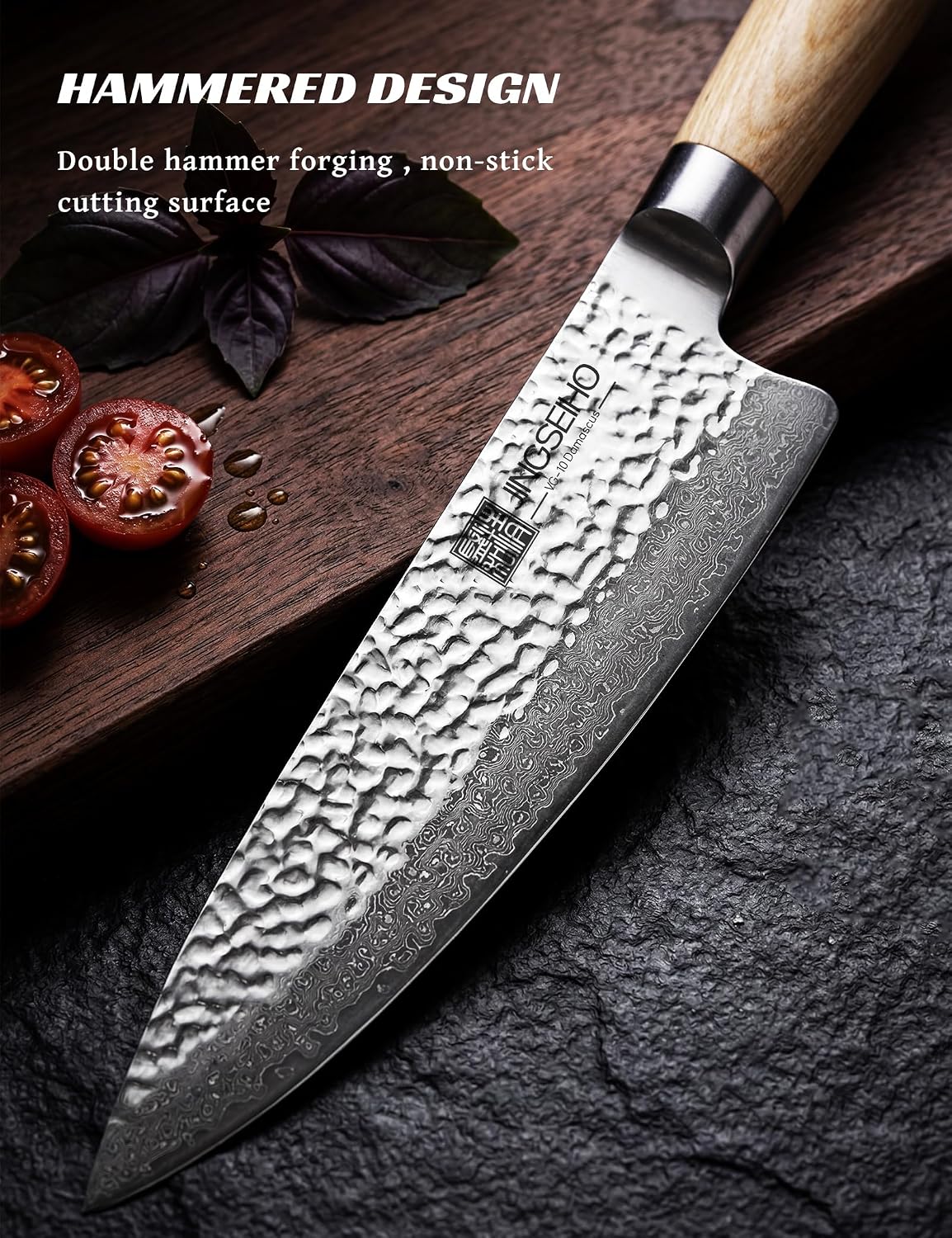 Damascus Japanese Chef Knife 8 in,VG-10 Forged High Carbon Steel