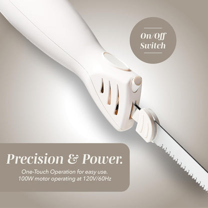 Electric Knife, 100W Power, Dual Stainless Steel Blades for Precise Cutting, Ergonomic Handle, Low Noise and Vibration, Ideal for Bread, Meat, and Vegetables, Cream