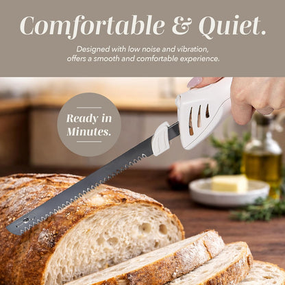 Electric Knife, 100W Power, Dual Stainless Steel Blades for Precise Cutting, Ergonomic Handle, Low Noise and Vibration, Ideal for Bread, Meat, and Vegetables, Cream