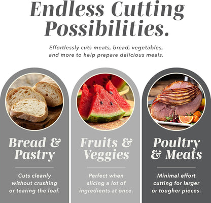 Electric Knife, 100W Power, Dual Stainless Steel Blades for Precise Cutting, Ergonomic Handle, Low Noise and Vibration, Ideal for Bread, Meat, and Vegetables, Cream