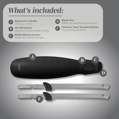 Electric Knife, 100W Power, Dual Stainless Steel Blades for Precise Cutting, Ergonomic Handle, Low Noise and Vibration, Ideal for Bread, Meat, and Vegetables, Cream