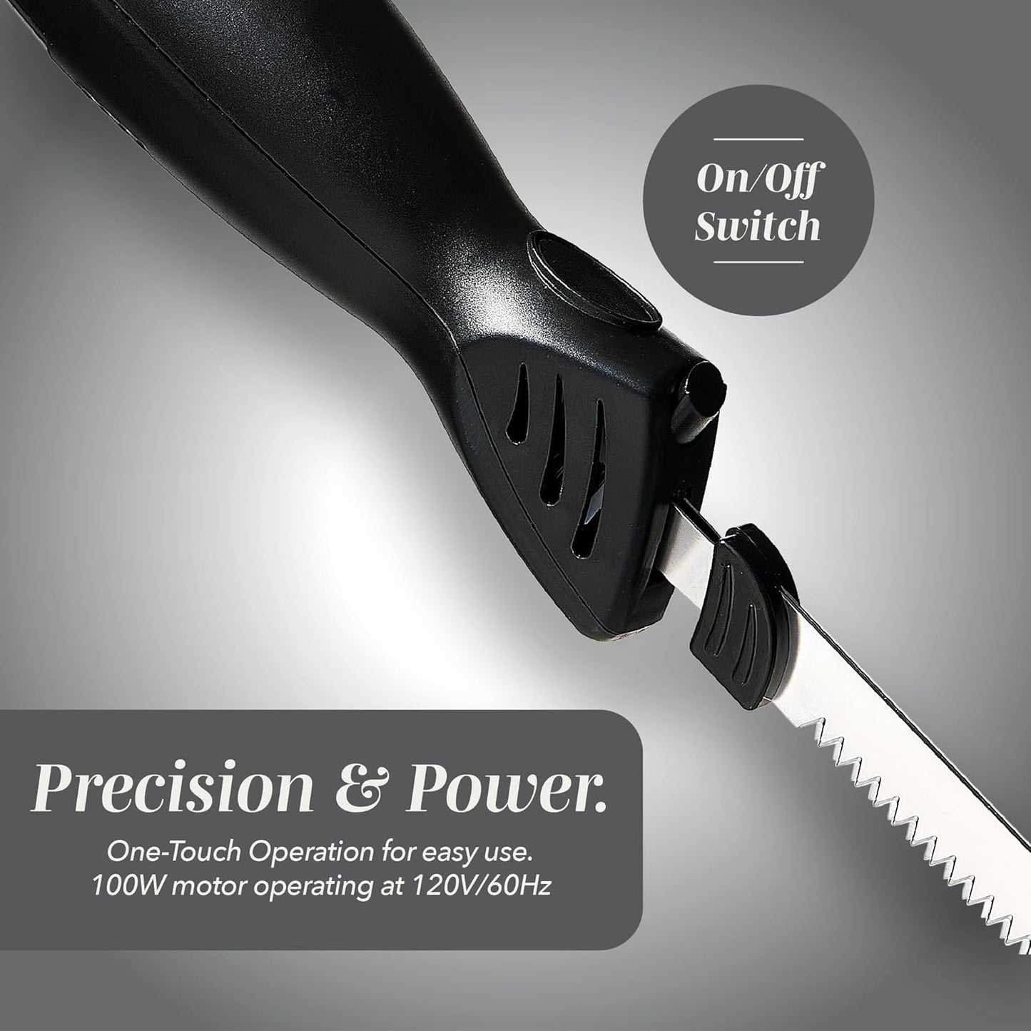 Electric Knife, 100W Power, Dual Stainless Steel Blades for Precise Cutting, Ergonomic Handle, Low Noise and Vibration, Ideal for Bread, Meat, and Vegetables, Cream