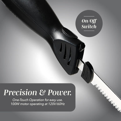 Electric Knife, 100W Power, Dual Stainless Steel Blades for Precise Cutting, Ergonomic Handle, Low Noise and Vibration, Ideal for Bread, Meat, and Vegetables, Cream