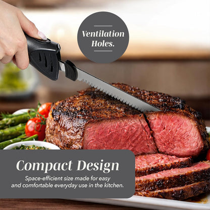 Electric Knife, 100W Power, Dual Stainless Steel Blades for Precise Cutting, Ergonomic Handle, Low Noise and Vibration, Ideal for Bread, Meat, and Vegetables, Cream