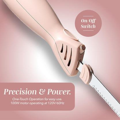 Electric Knife, 100W Power, Dual Stainless Steel Blades for Precise Cutting, Ergonomic Handle, Low Noise and Vibration, Ideal for Bread, Meat, and Vegetables, Cream