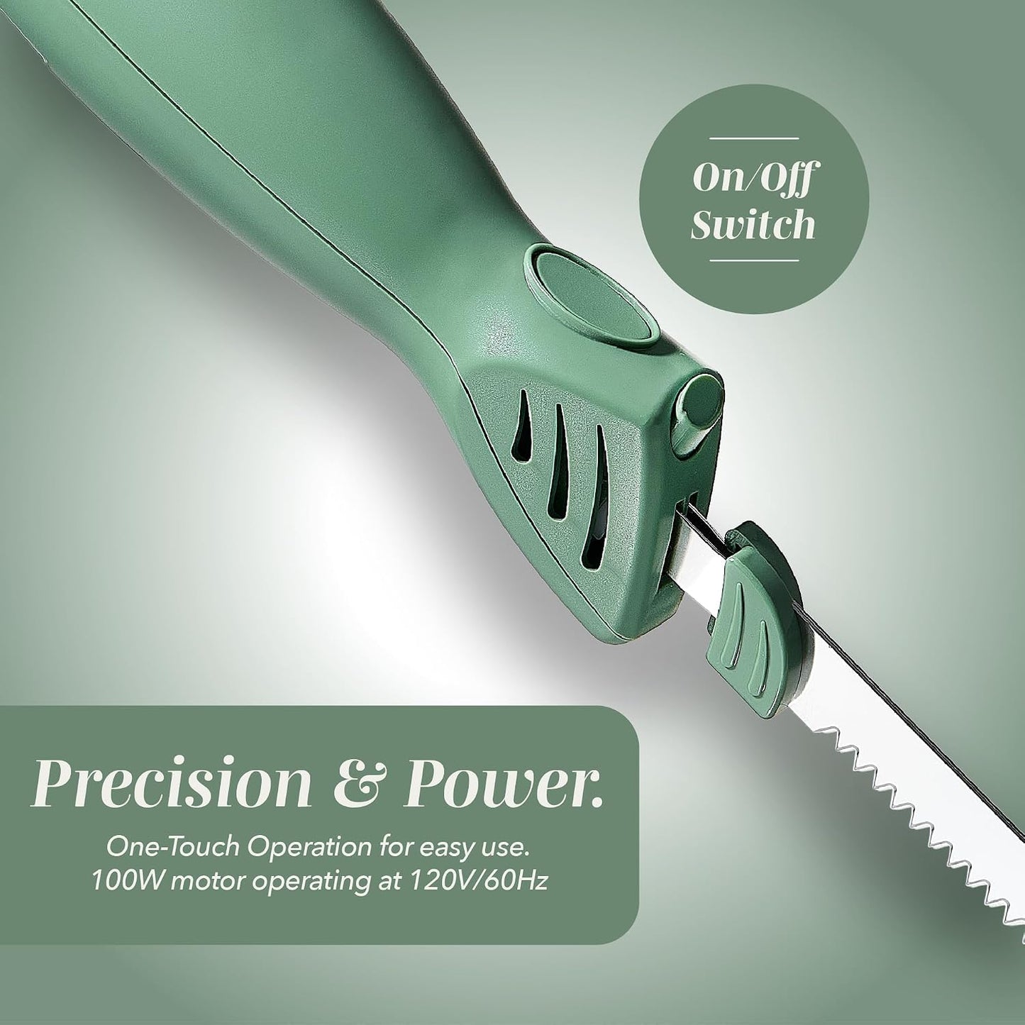Electric Knife, 100W Power, Dual Stainless Steel Blades for Precise Cutting, Ergonomic Handle, Low Noise and Vibration, Ideal for Bread, Meat, and Vegetables, Cream