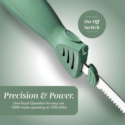 Electric Knife, 100W Power, Dual Stainless Steel Blades for Precise Cutting, Ergonomic Handle, Low Noise and Vibration, Ideal for Bread, Meat, and Vegetables, Cream