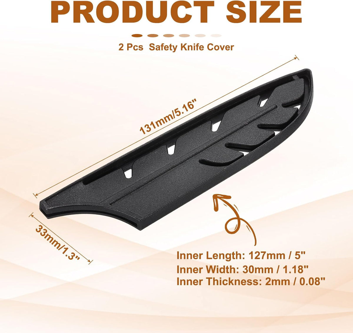 ABS Safety Knife Cover Sleeves for 5" Santoku Knife, Universal Chopping Edge Guard Blade Protector Sheath for Kitchen Bar, Black, 12.7cm L, Pack of 2