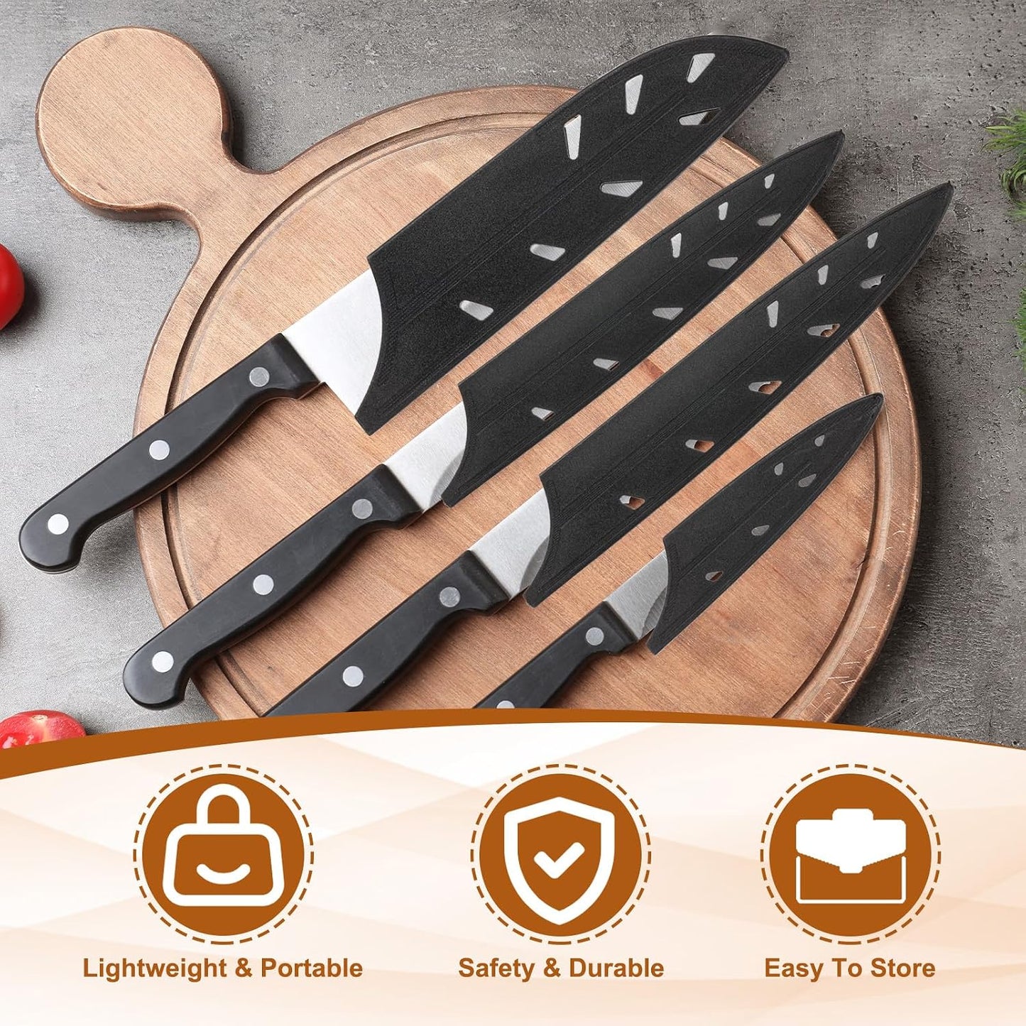 ABS Safety Knife Cover Sleeves for 5" Santoku Knife, Universal Chopping Edge Guard Blade Protector Sheath for Kitchen Bar, Black, 12.7cm L, Pack of 2