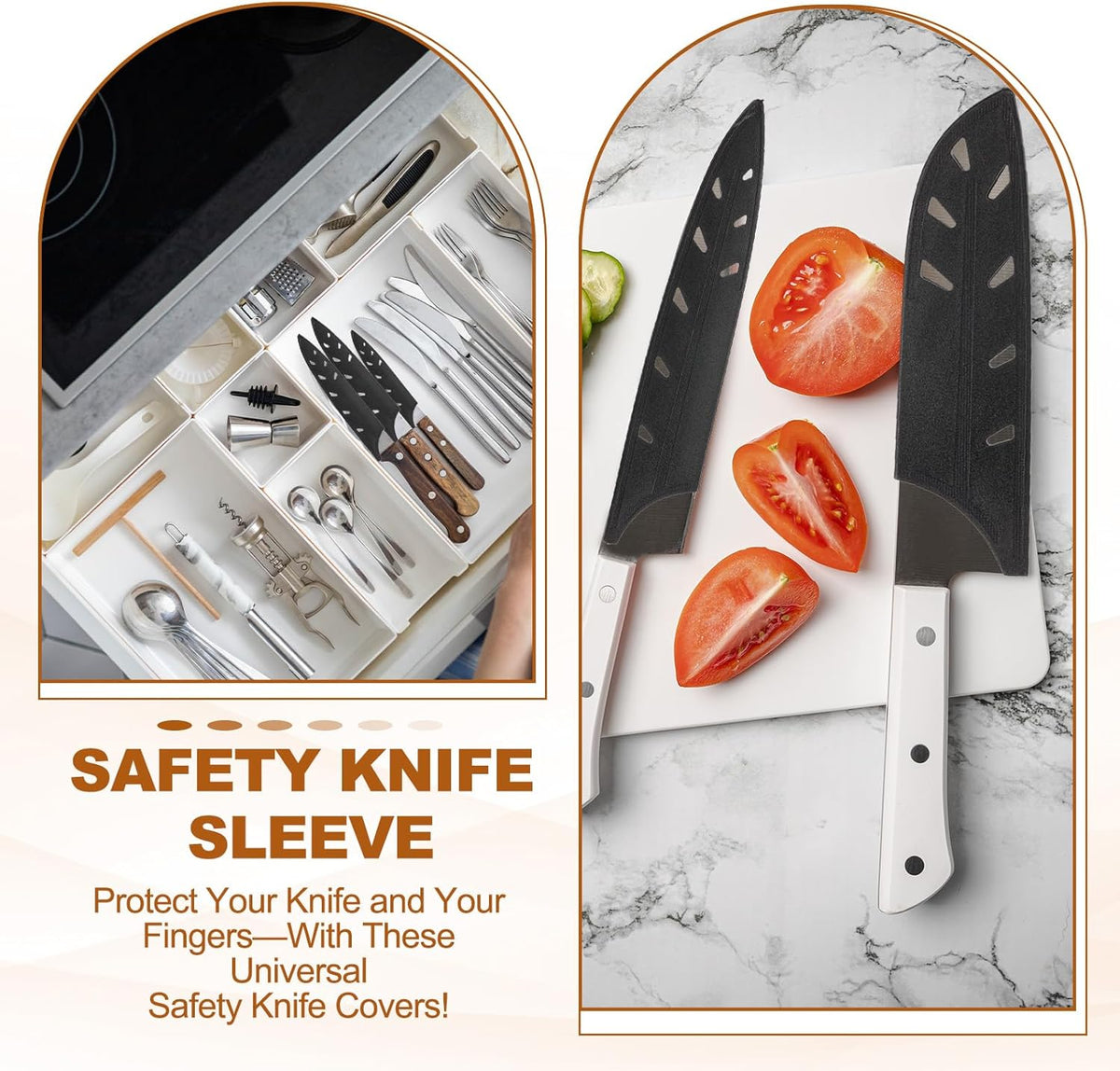ABS Safety Knife Cover Sleeves for 5" Santoku Knife, Universal Chopping Edge Guard Blade Protector Sheath for Kitchen Bar, Black, 12.7cm L, Pack of 2