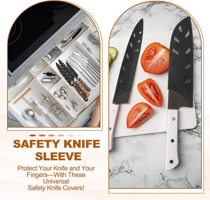 ABS Safety Knife Cover Sleeves for 5" Santoku Knife, Universal Chopping Edge Guard Blade Protector Sheath for Kitchen Bar, Black, 12.7cm L, Pack of 2