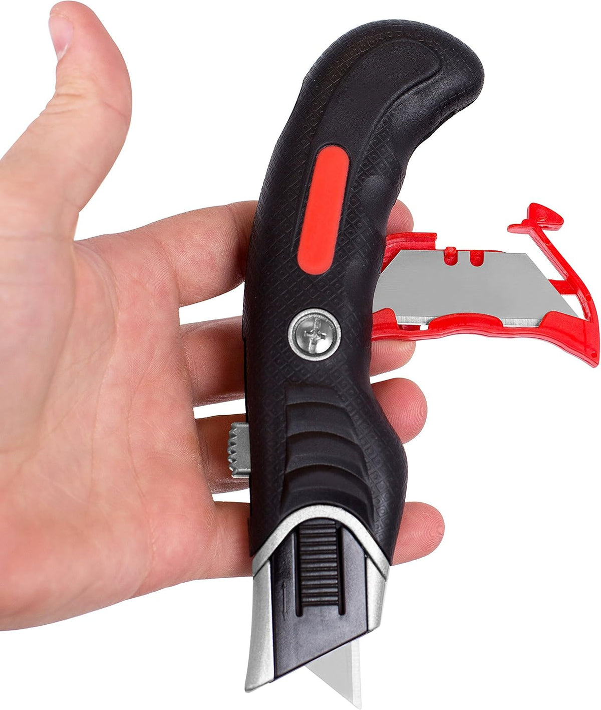 INTERNET'S BEST Ergonomic Utility Knife Set | Retractable Box Cutter with Rubber Handle | For Cutting Cardboard, Carpet & Plastic | Blade Storage in Handle | Includes 2 Razor Knives & 3 Extra Blades