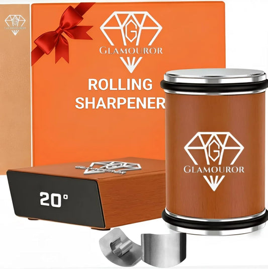 Rolling Knife Sharpener with Diamond & Ceramic Discs – 15° & 20° Strong Magnetic Angle &, Leather Strop, Finger Guard – Professional Manual Knife Sharpening Kit for Kitchen & Chef Knives.
