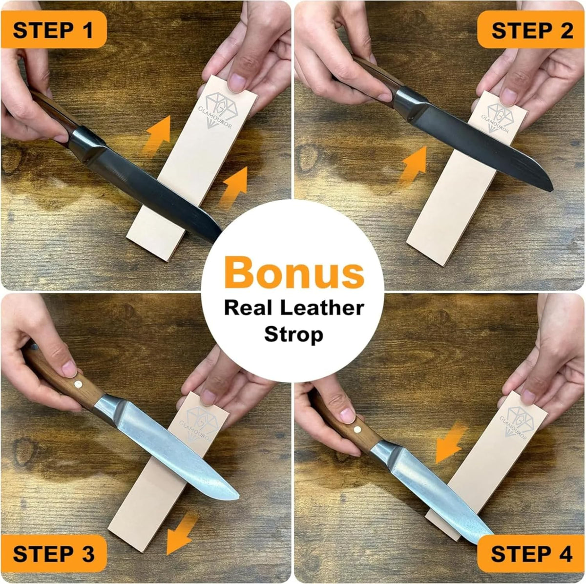 Rolling Knife Sharpener with Diamond & Ceramic Discs – 15° & 20° Strong Magnetic Angle &, Leather Strop, Finger Guard – Professional Manual Knife Sharpening Kit for Kitchen & Chef Knives.