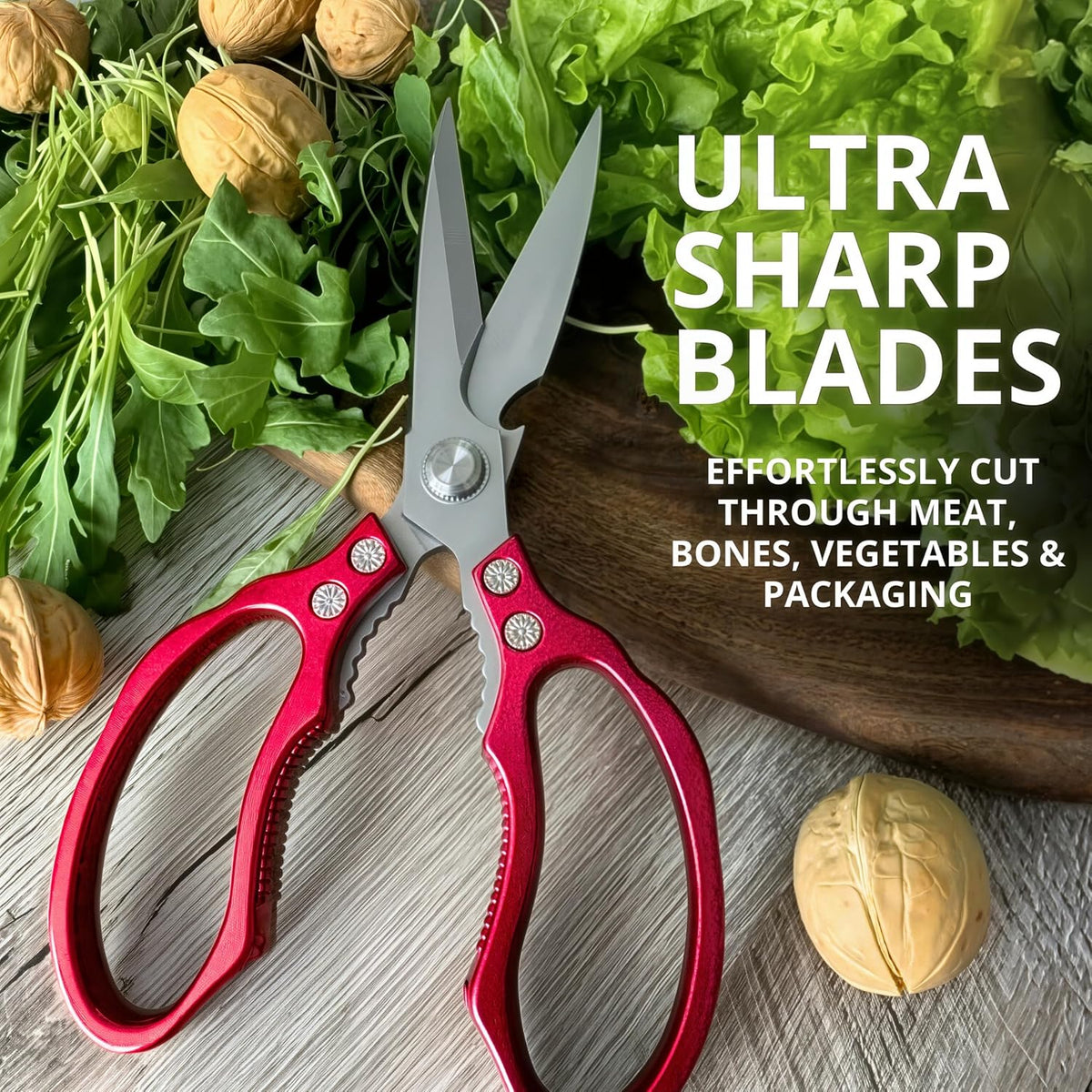 Gold Kitchen Scissors Heavy Duty – 8.9" Stainless Steel Shears for Food Scissors Heavy Duty Multi-Purpose for Meat Chicken Fish Kitchen Tool Gold Shears