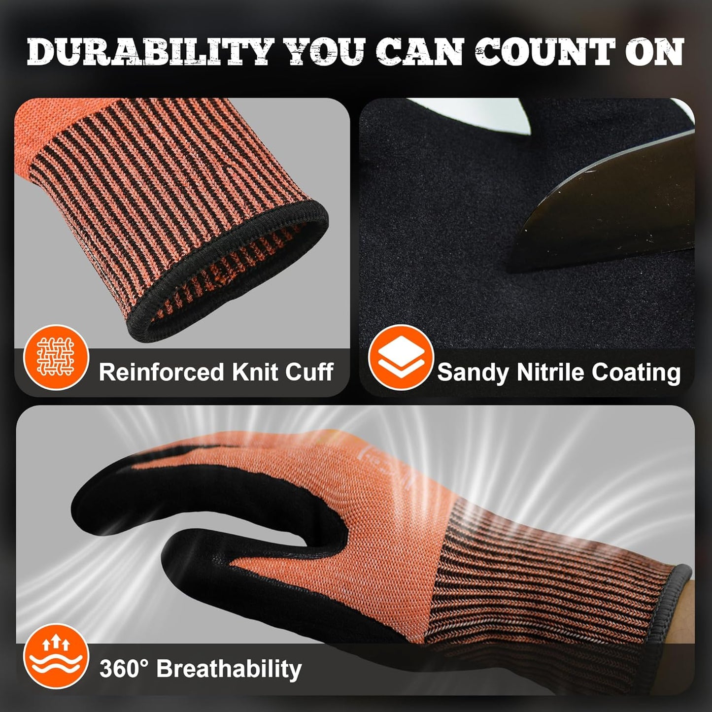 TitanFlex Work Gloves, ANSI A5 Cut Resistant Gloves, Sandy Nitrile Grip | Touchscreen, Non-Slip Grip; for Fishing, Gardening, Woodworking, Glass Cutting, Automotive Repair and Material Handling