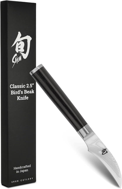 Classic 2.5" Bird’s Beak Knife, Handcrafted Japanese Vegetable & Fruit Knife, VG-MAX Core with Damascus Stainless Steel Cladding, Pakkawood Handle, Small Tool for Intricate, Decorative Designs