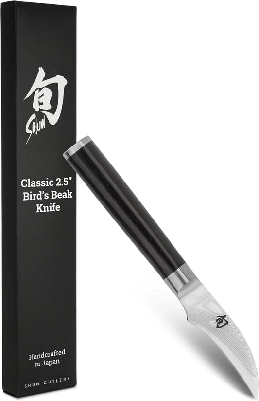 Classic 2.5" Bird’s Beak Knife, Handcrafted Japanese Vegetable & Fruit Knife, VG-MAX Core with Damascus Stainless Steel Cladding, Pakkawood Handle, Small Tool for Intricate, Decorative Designs