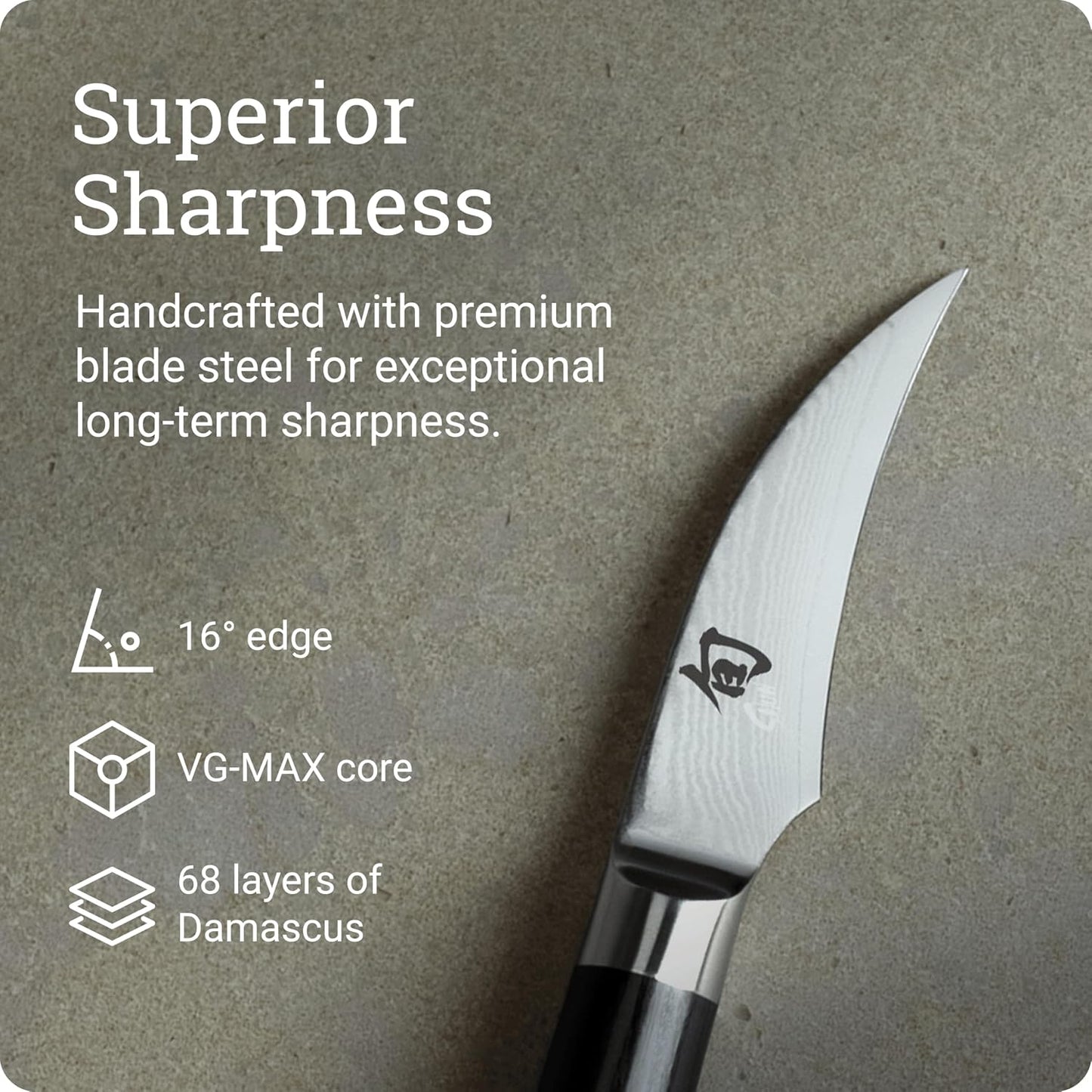 Classic 2.5" Bird’s Beak Knife, Handcrafted Japanese Vegetable & Fruit Knife, VG-MAX Core with Damascus Stainless Steel Cladding, Pakkawood Handle, Small Tool for Intricate, Decorative Designs