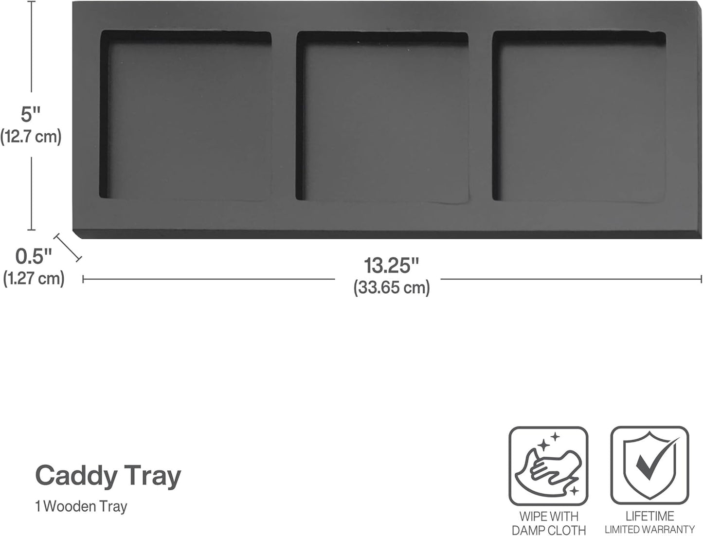 3-Piece Ceramic Caddy with Wood Tray, White, Black
