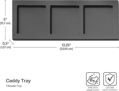 3-Piece Ceramic Caddy with Wood Tray, White, Black